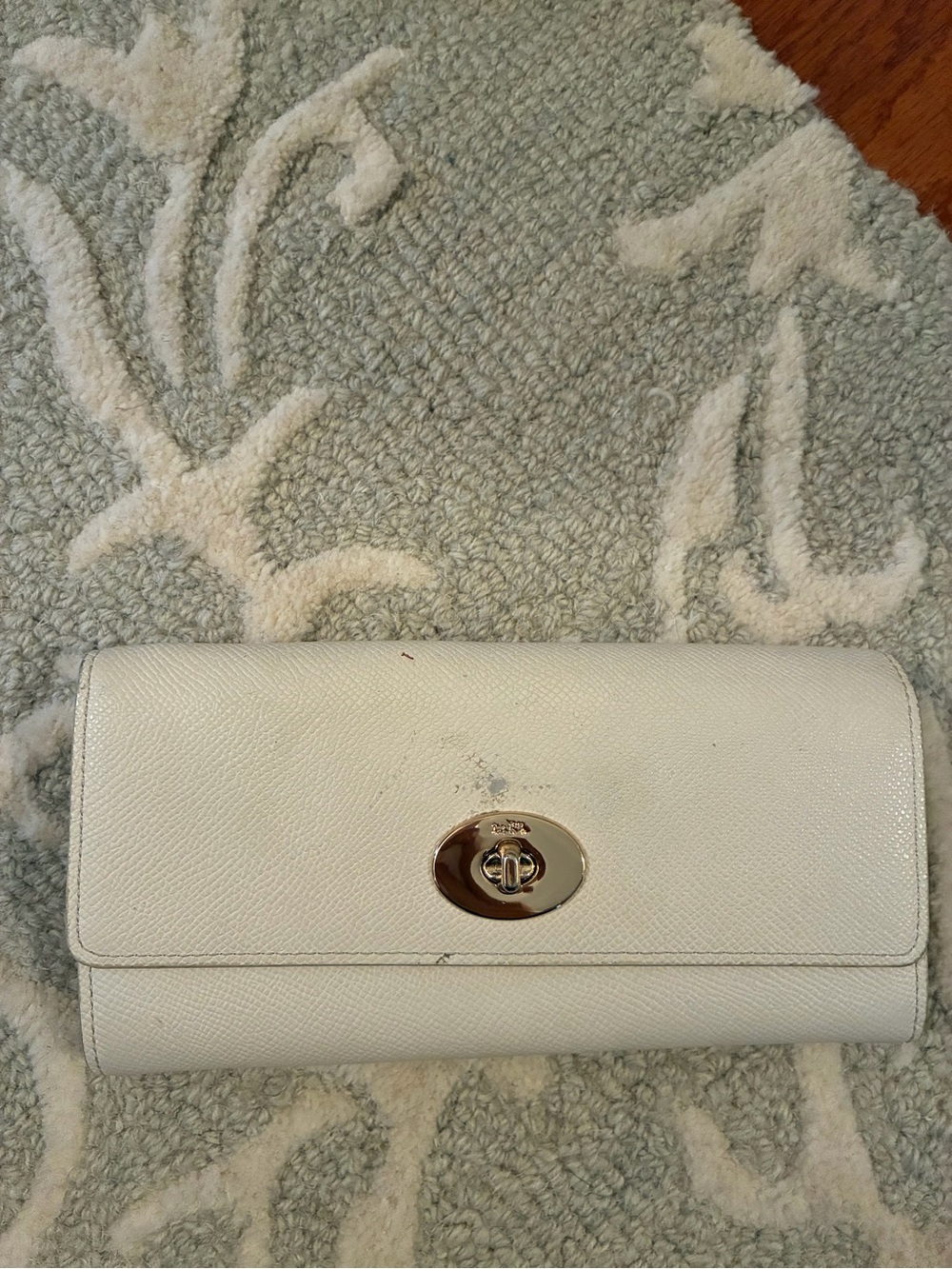 White Coach Leather Turn-Lock Wallet Clutch